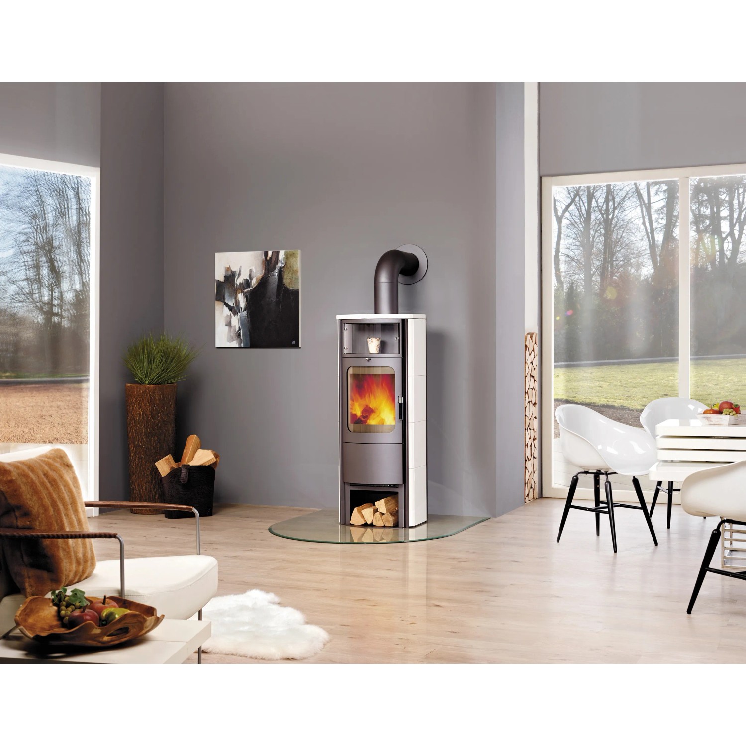 Hark Opera-B grande Kaminofen Keramik Creme-Weiß 7 kW mit Automatik