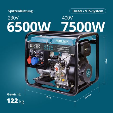 Könner & Söhnen KS 9100HDE 1/3 ATSR, 7,5 kW, 230V/400V, Elektrostart, ATS-Anschluss, Diesel-Stromerzeuger