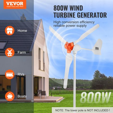 VEVOR 800 W windkraftanlage 12 V Windgenerator 3-Blatt-Windkraftgenerator mit MPPT-Regler