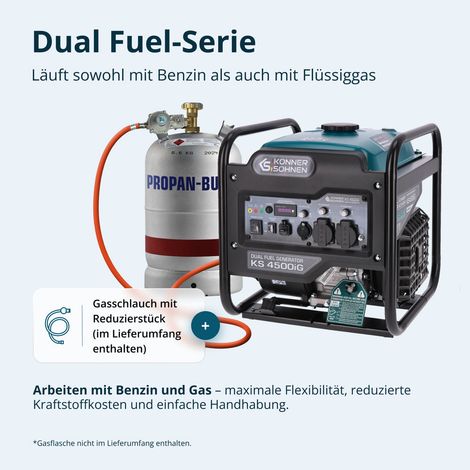 Könner & Söhnen KS 4500iG, 4.5 kW, Reiner Sinus, Dual-Fuel Inverter Stromerzeuger (Benzin/LPG)