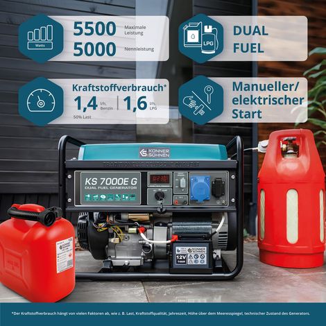 Könner & Söhnen KS 7000E G, 5,5 kW, Benzin/LPG, Elektrostart, AVR, Dual-Fuel Stromerzeuger