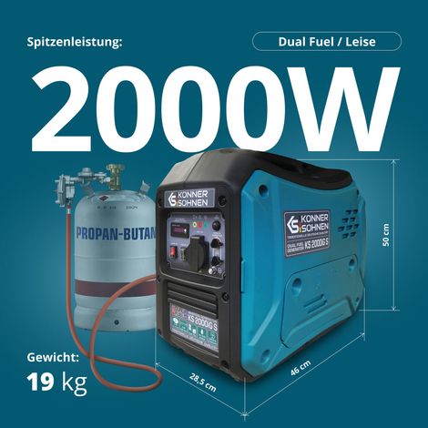 Könner & Söhnen KS 2000iG S, 2,0 kW, Benzin/LPG, schallgedämmt, Dual-Fuel Inverter Stromerzeuger