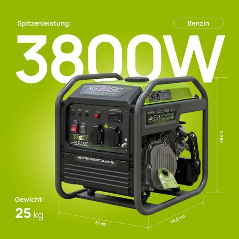 Könner & Söhnen KSB 38i Tragbarer Invertergenerator 3,8 kW Benzingenerator für Haus, Camping, Werkstatt & mobile Einsätze – LED-Display & reine Sinuswelle