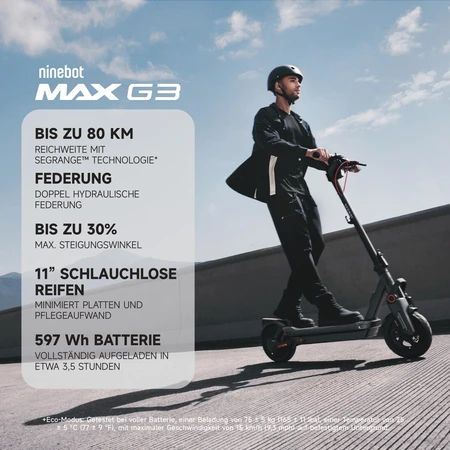 Segway Ninebot Max G3 D E-Scooter (max. 20 km/h, bis zu 80 km, Tragfähigkeit 130 kg, Heckantrieb, 2000 Watt, Blinker)