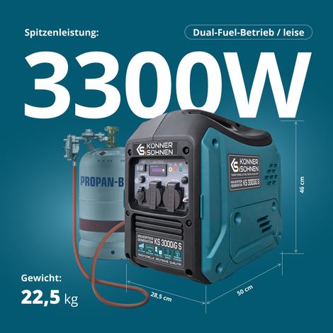 Könner & Söhnen KS 3000iG S Inverter-Generator Dual-Fuel (LPG/Benzin) 3,3kW (KS 3000iG S)