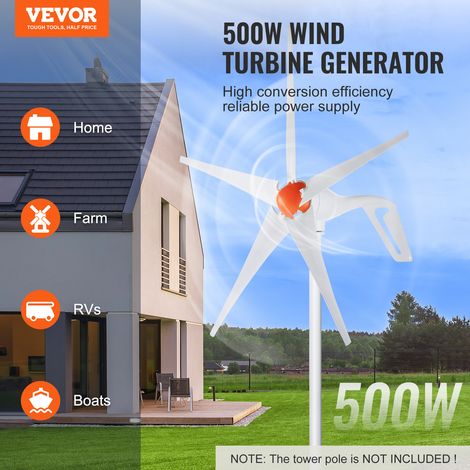 VEVOR 500 W Windkraftanlage 12 V Windgenerator 5-Blatt-Windkraftgenerator mit MPPT-Regler