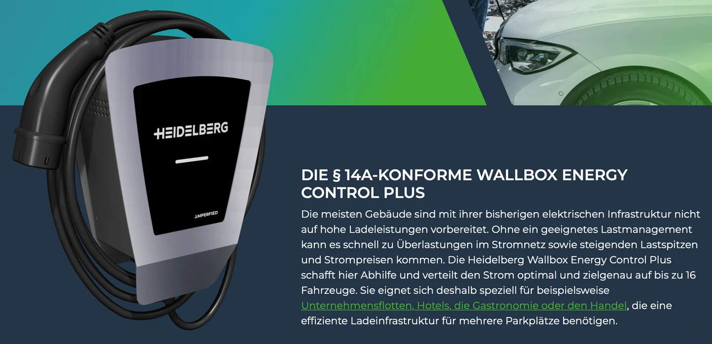 Heidelberg Amperfied Wallbox Energy Control PLUS 11 kW - 7.5m Ladekabel