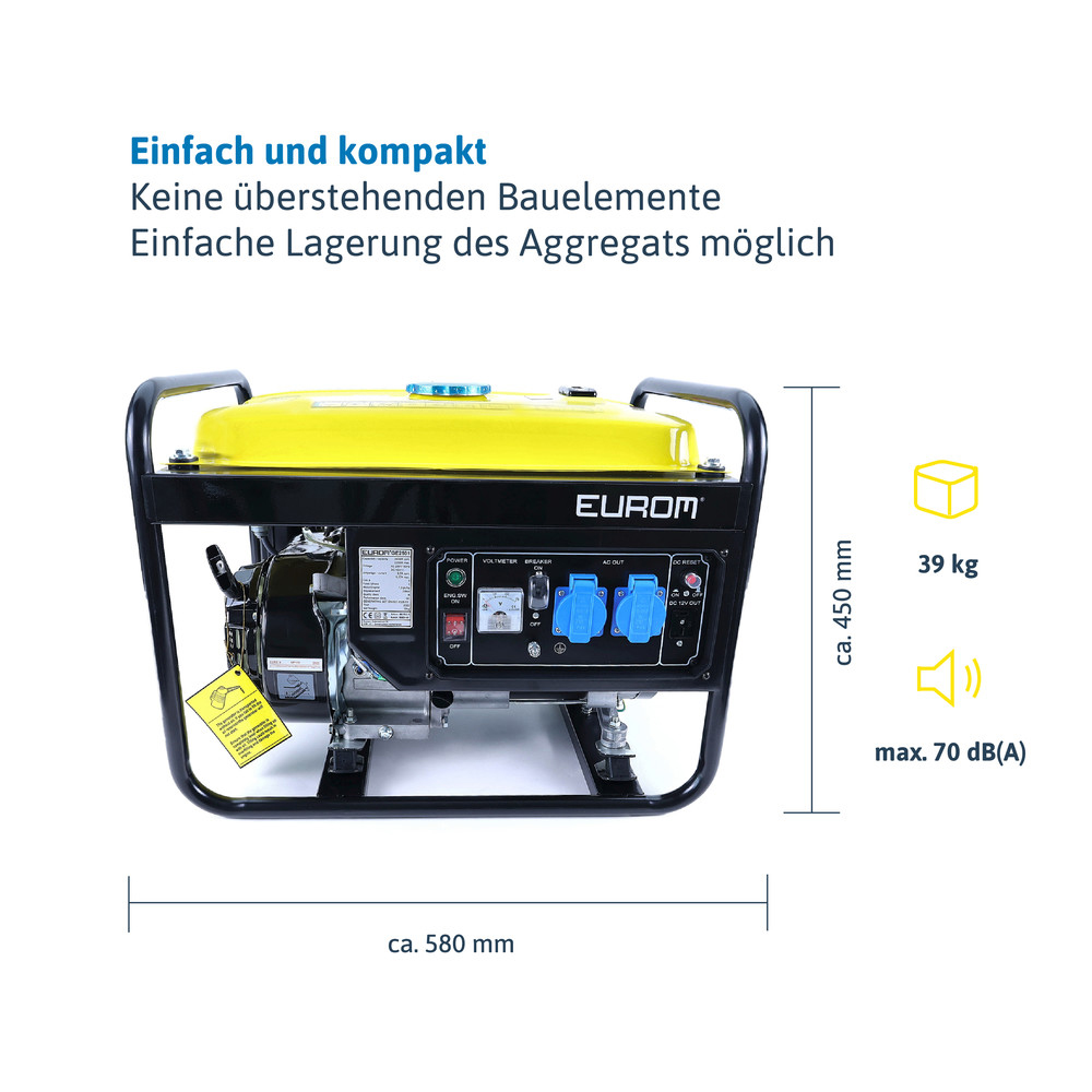 Dönges Tragbarer Stromerzeuger GE2501 2200 W – mobiler Benzin-Generator mit 2 Steckdosen 230 V