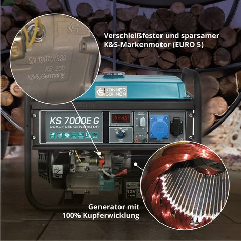 Könner & Söhnen KS 7000E G, 5,5 kW, Benzin/LPG, Elektrostart, AVR, Dual-Fuel Stromerzeuger