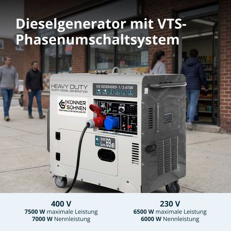 Könner & Söhnen KS 9200HDES 1/3 ATSR, 7,5 kW, 230V/400V, Elektrostart, ATS-Anschluss, schallgedämmt, Diesel-Stromerzeuger