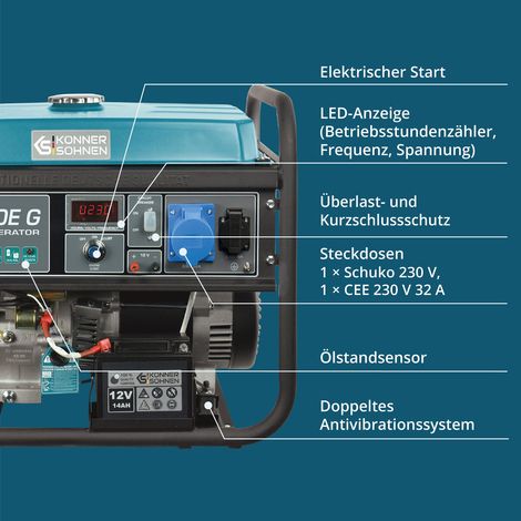 Könner & Söhnen KS 7000E G, 5,5 kW, Benzin/LPG, Elektrostart, AVR, Dual-Fuel Stromerzeuger