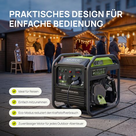 Könner & Söhnen KSB 38i Tragbarer Invertergenerator 3,8 kW Benzingenerator für Haus, Camping, Werkstatt & mobile Einsätze – LED-Display & reine Sinuswelle