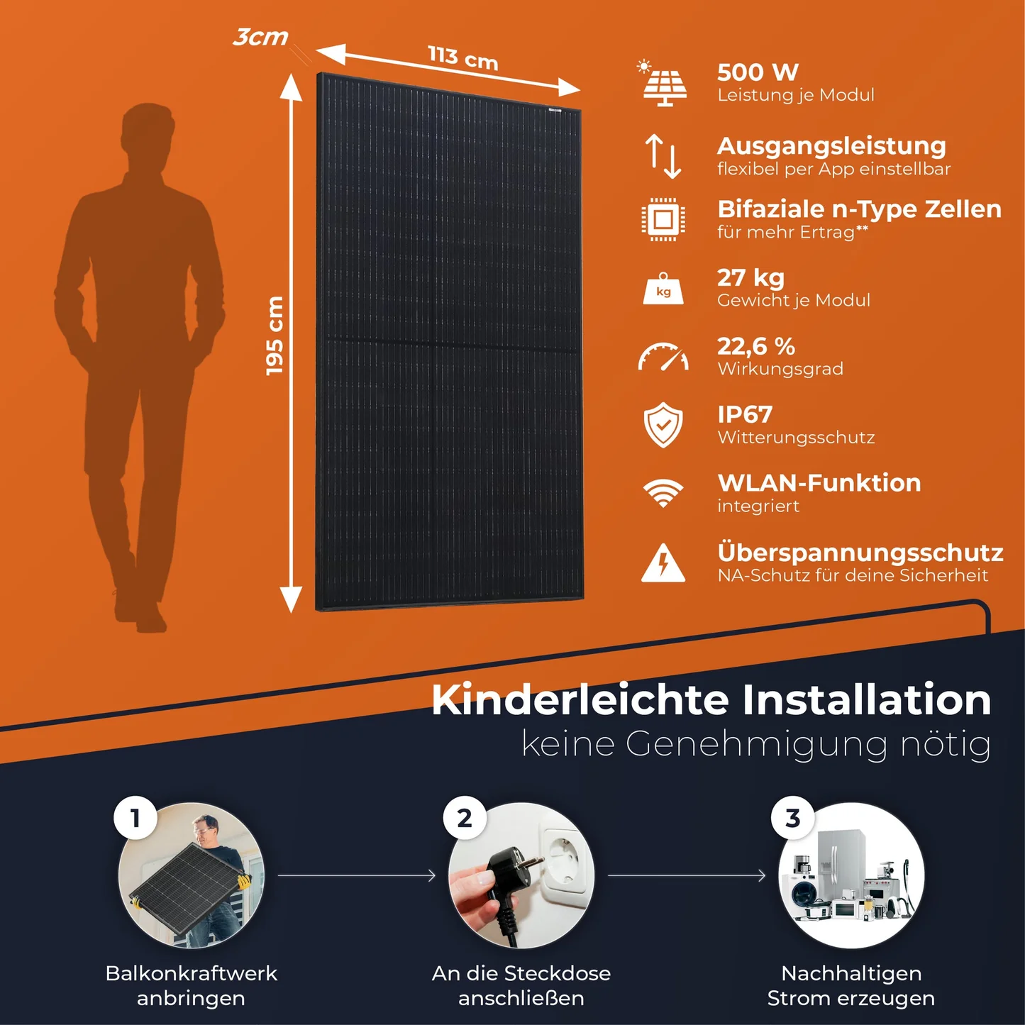 Ja Solar 500W JAM60D41 Solarpanel | Bifazial – Glas/Glas – n-Type - FULL BLACK