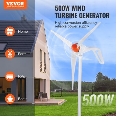 VEVOR 500 W Windkraftanlage, 12 V Windgenerator, 3-Blatt-Windkraftgenerator mit Anemometer
